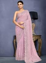 Georgette Lavendar Wedding Wear Embroidery Work Saree